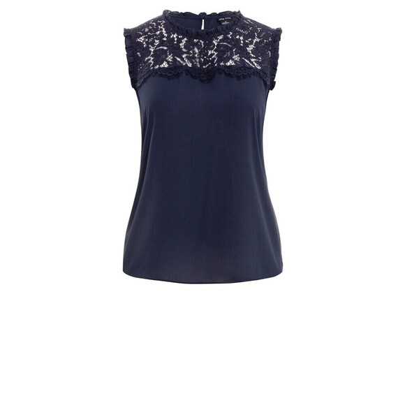 City Chic Tops - NWT CITY CHIC "Angel Lace Top" in Navy Blue Sleeveless Lace Bodice Blouse S/16